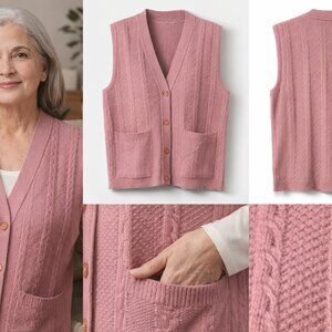 Traditional Mexican Knitted Vest sz L light and warm for daily use front pockets